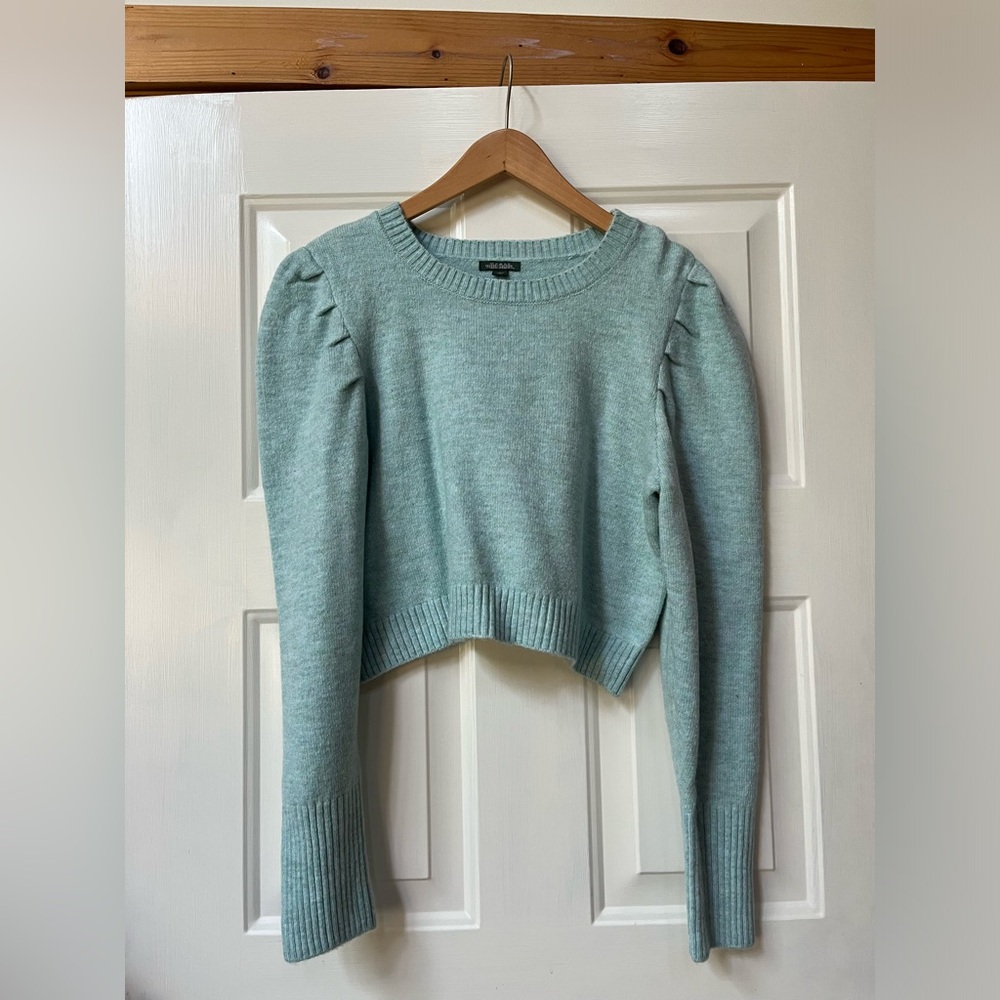 Wild Fable Aqua Cropped Puff Sleeve Sweater
